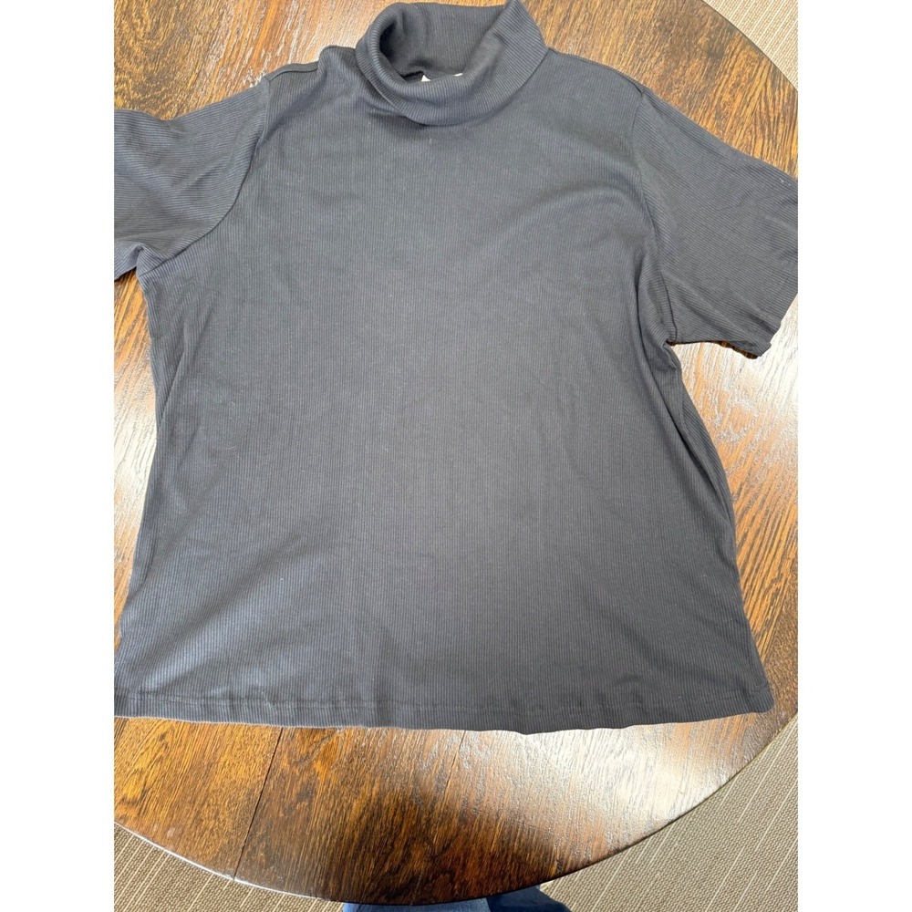 Woman Within Black Ribbed Short Sleeve Turtleneck Top Plus Size 3X 30/32
